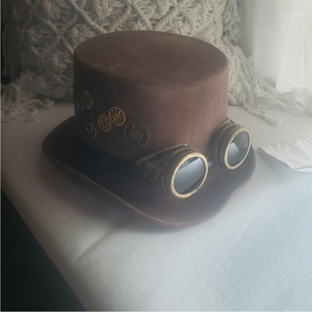 Steampunk Brown Top Hat with Goggles Halloween or Cosplay Costume Accessory